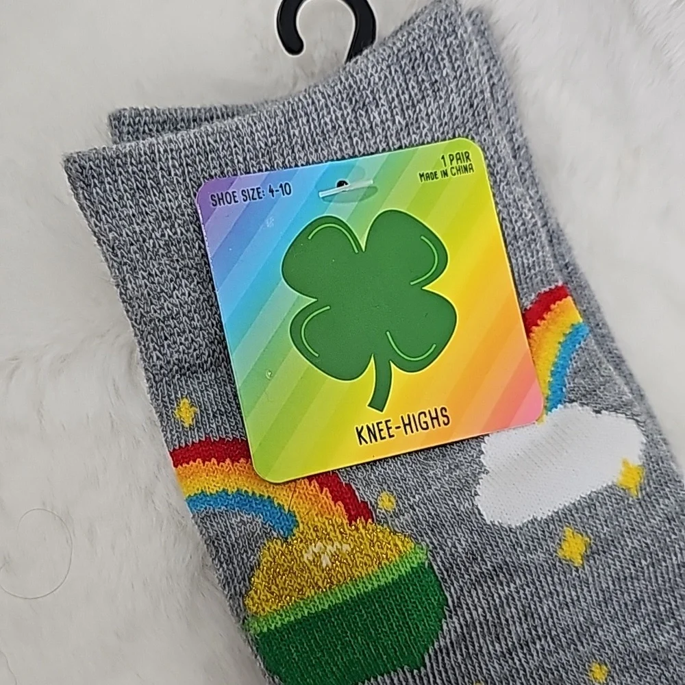 St Patrick's Day Gold at the End of Rainbow Knee High Socks Size 4-10